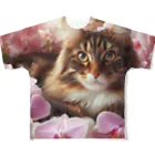 Y m @Y's shopの猫と胡蝶蘭 フルグラフィックTシャツ