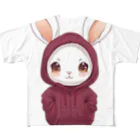 Vasetti_pressの赤パーカーを着ているうさぎちゃん フルグラフィックTシャツ