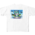 ドラにゃん🐾のグリーンドラニャン  フルグラフィックTシャツ