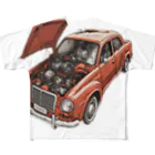 River book designのスポーティな赤い車がセンターに駐車。 All-Over Print T-Shirt