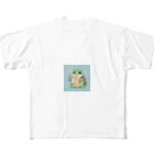 ganeshaのおもちゃの本を持ったかわいいカメ フルグラフィックTシャツ