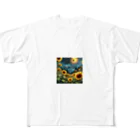 Sunbathingのヒマワリと共に飛ぶ蛍 フルグラフィックTシャツ
