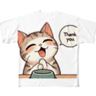 ニャンHouseのサンキュー猫 フルグラフィックTシャツ