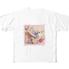 終わらない夢🌈のパステルカラーのハチドリ💞 フルグラフィックTシャツ