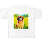 犬好きのしましまの水彩画の犬 花畑のセントバーナードのイラスト All-Over Print T-Shirt