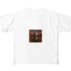 yohiti193の池に映る日本の歴史的建造物と紅葉 All-Over Print T-Shirt