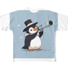 ganeshaのおもちゃの望遠鏡でかわいいペンギンに会おう フルグラフィックTシャツ