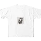 まんじゅ王国のかわいいうさぎが、スポーティーなバイクに乗っている写真です。 All-Over Print T-Shirt