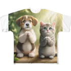 亀蘭タマムシの犬猫お願い、木漏れ日 All-Over Print T-Shirt