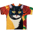 おかづあいのねこちゅうしんの猫とバラの日々 フルグラフィックTシャツ