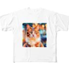 猫好きの谷の猫の水彩画/キジトラねこのイラスト フルグラフィックTシャツ