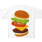 モツ煮子のフレッシュなハンバーガー フルグラフィックTシャツ