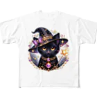 黒猫ギャラリー🐈‍⬛の黒猫の魔法使い フルグラフィックTシャツ