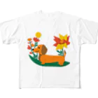 りえのダックスフンドとお花 All-Over Print T-Shirt