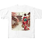 yuchijapanの京都を歩く着物美人イラスト All-Over Print T-Shirt