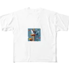 HIROKITI_HAPPYのキャットタワーで遊ぶ猫 All-Over Print T-Shirt