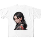 LONGSTONEの赤いピアスの着物美人 All-Over Print T-Shirt