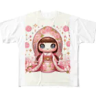 ぷぷオレンジのキラキラ花ミックスこけしちゃん All-Over Print T-Shirt