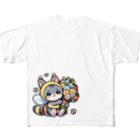 きぐるみあにまるず！の花束きぐるみネコ フルグラフィックTシャツ