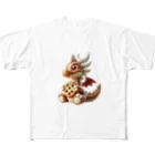 ドラゴンとわたしのドラゴンとビスケット All-Over Print T-Shirt