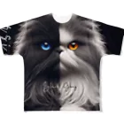 PALA's SHOP　cool、シュール、古風、和風、のPersian cat　Black&Gray All-Over Print T-Shirt