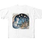 nico251の夜の街を照らす明かりと猫 All-Over Print T-Shirt