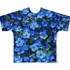 オンラインショップイエローリーフの鮮やかな青色の花　ネモフィラ フルグラフィックTシャツ