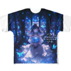 花束娘のThe Girl of Blue Flowers Shining in the Still Night フルグラフィックTシャツ