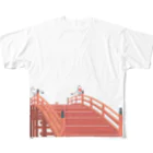 Amiの狐の手毬唄 太鼓橋と狛狐 フルグラフィックTシャツ