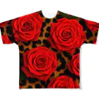Rococo-Rose-Palace🌹✨️の赤い薔薇🌹✨️華麗なるヒョウ柄 All-Over Print T-Shirt