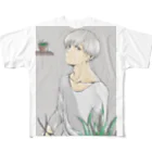 hentouの植物と男の子 フルグラフィックTシャツ