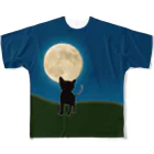 キャッツハンド：suzuriショップの月夜猫 フルグラフィックTシャツ