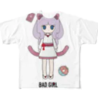 松や SUZURI店のBAD GIRL 猫またのいろいろ(新作) All-Over Print T-Shirt