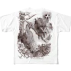 小田隆のTyrannosaurus and Triceratops All-Over Print T-Shirt