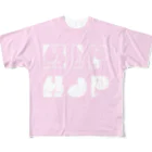 SANKAKU DESIGN STOREのHAPPY ASS HIP HOP! 白/ネオンピンク All-Over Print T-Shirt