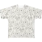 芋焼酎ロックの手描き風　花柄　線画　(白) All-Over Print T-Shirt