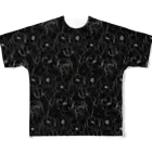 芋焼酎ロックの手描き風　花柄　線画　(黒) All-Over Print T-Shirt