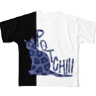 猫とやっし～ぃのアレコレの青ヒョウ柄 All-Over Print T-Shirt