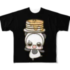 白くまパンダ ORIGINAL SHOPの白くまパンダ　ホットケーキ(黒) フルグラフィックTシャツ