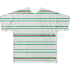 many many stripes.のボーダー3　グレー フルグラフィックTシャツ