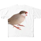 文鳥の千代丸と紅緒のあくびする千代丸 フルグラフィックTシャツ