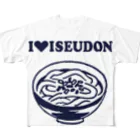 伊勢うどん友の会のI♥ISEUDONモノクロ（田上千晶） フルグラフィックTシャツ