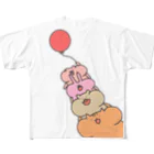 もち米屋の[ふうせん]ほっぺふくらみ動物たち All-Over Print T-Shirt