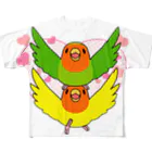 まめるりはことりのラブリーコザクラインコ【まめるりはことり】 フルグラフィックTシャツ