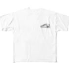 ユニ黒のクツのシンプルロゴ フルグラフィックTシャツ