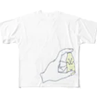 青い積み木 と 指の先の白熊と挟む手 All-Over Print T-Shirt