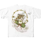 ねこや久鶻堂の風猫雷猫図屏風 All-Over Print T-Shirt