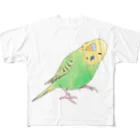 まめるりはことりの首傾げセキセイインコ　ピーちゃん【まめるりはことり】 All-Over Print T-Shirt