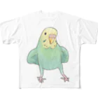 まめるりはことりの可愛いセキセイインコのミントちゃん【まめるりはことり】 フルグラフィックTシャツ