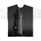 SIBAのblack and white lighthouse (モノクロ灯台) フルグラフィックTシャツ